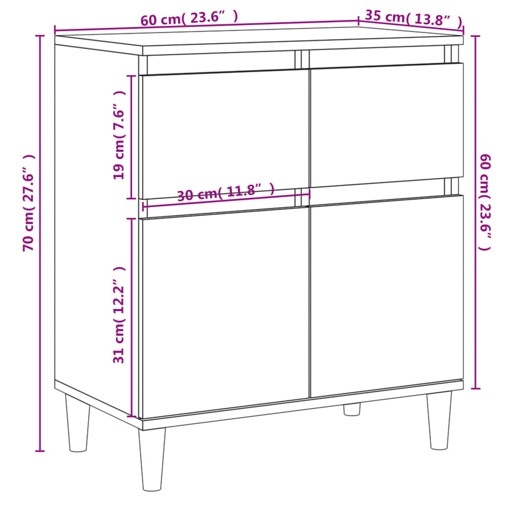 vidaXL Dressoir 60x35x70 cm bewerkt hout bruin eikenkleur