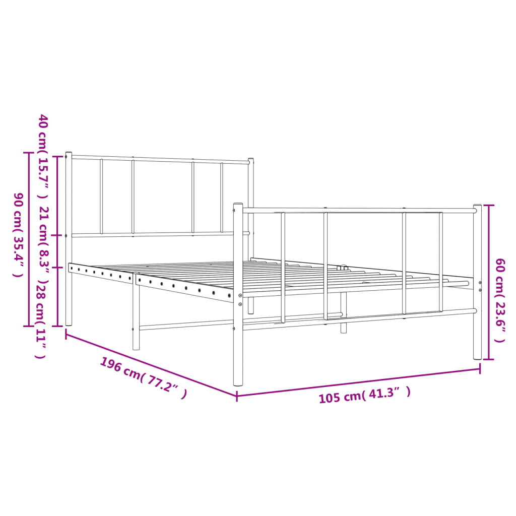 vidaXL Bedframe met hoofd- en voeteneinde metaal zwart 100x190 cm