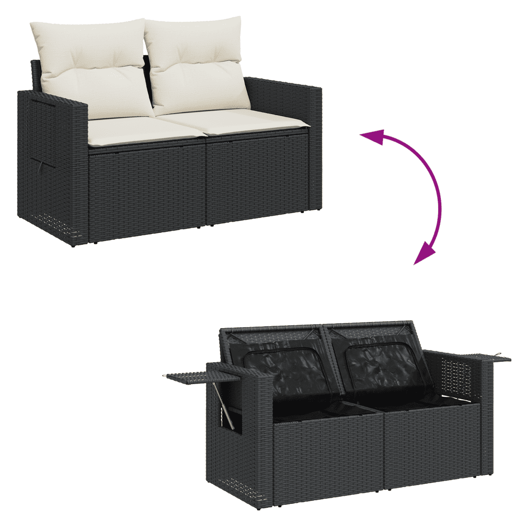 vidaXL 7-delige Loungeset met kussens poly rattan zwart