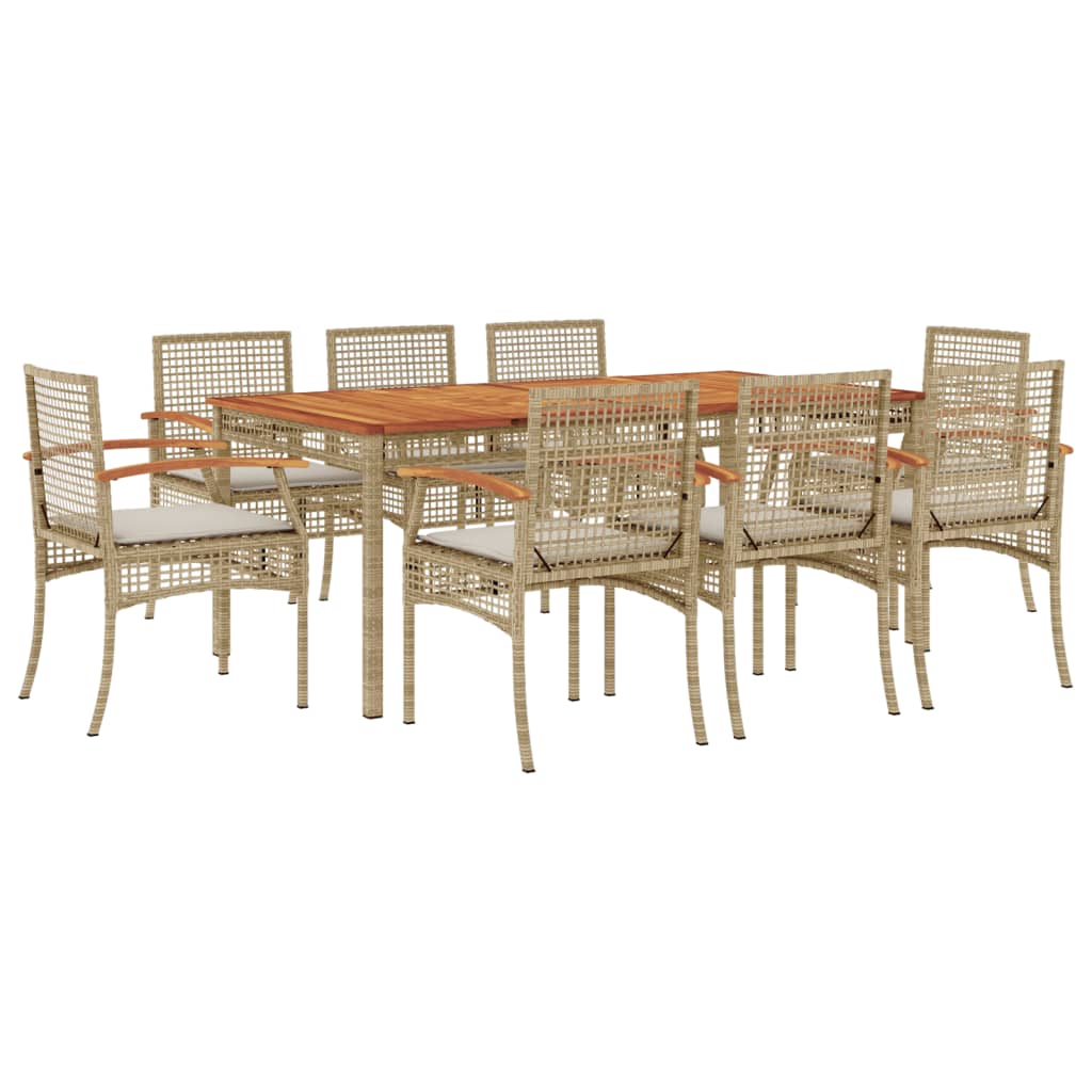 vidaXL 9-delige Tuinset met kussens poly rattan beige