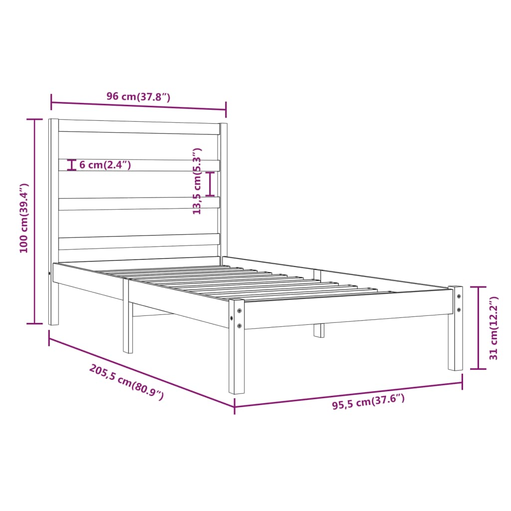 vidaXL Bedframe zonder matras massief grenenhout wit 90x200 cm