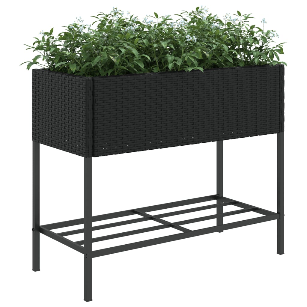 vidaXL Plantenbakken met schap 2 st 90x40x75 poly rattan zwart