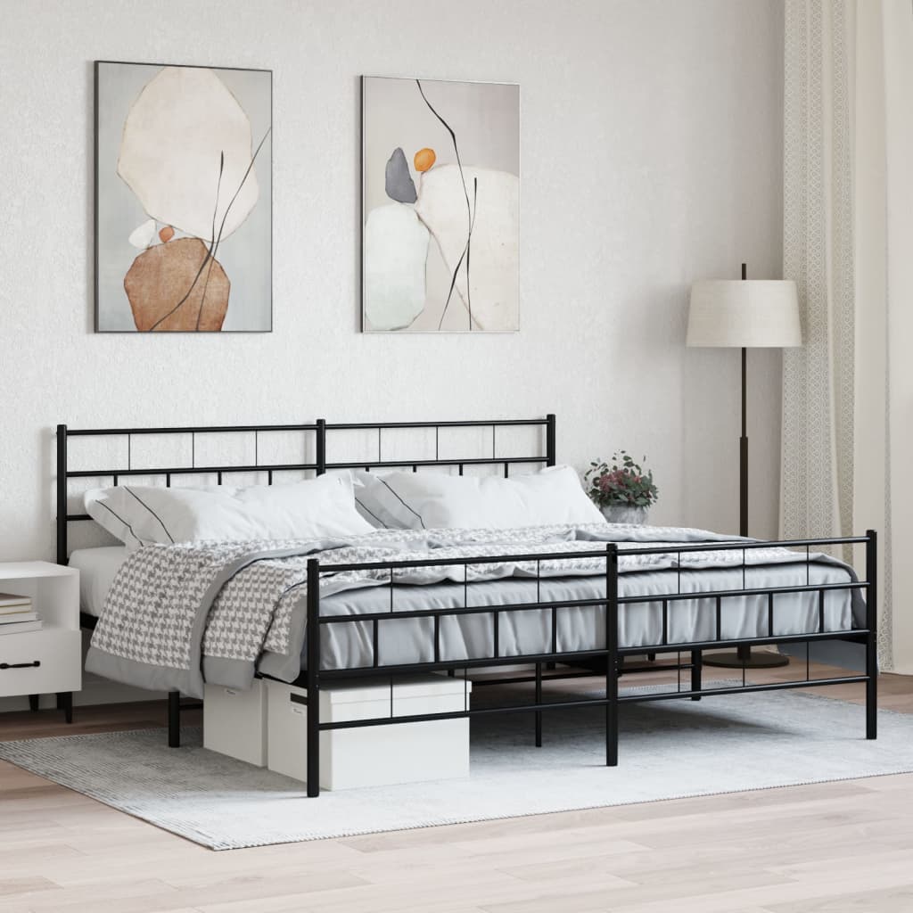 vidaXL Bedframe met hoofd- en voeteneinde metaal zwart 183x213 cm