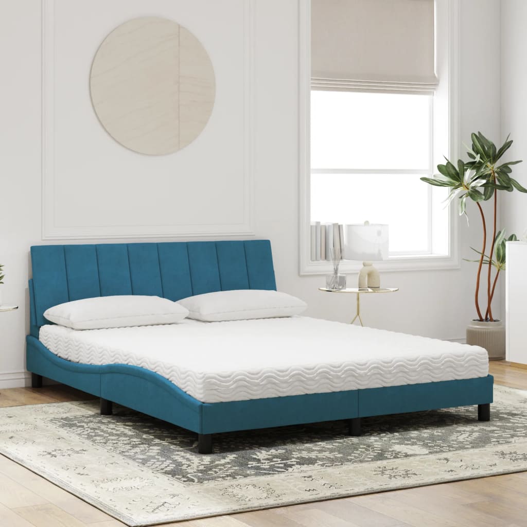 vidaXL Bed met matras fluweel blauw 160x200 cm