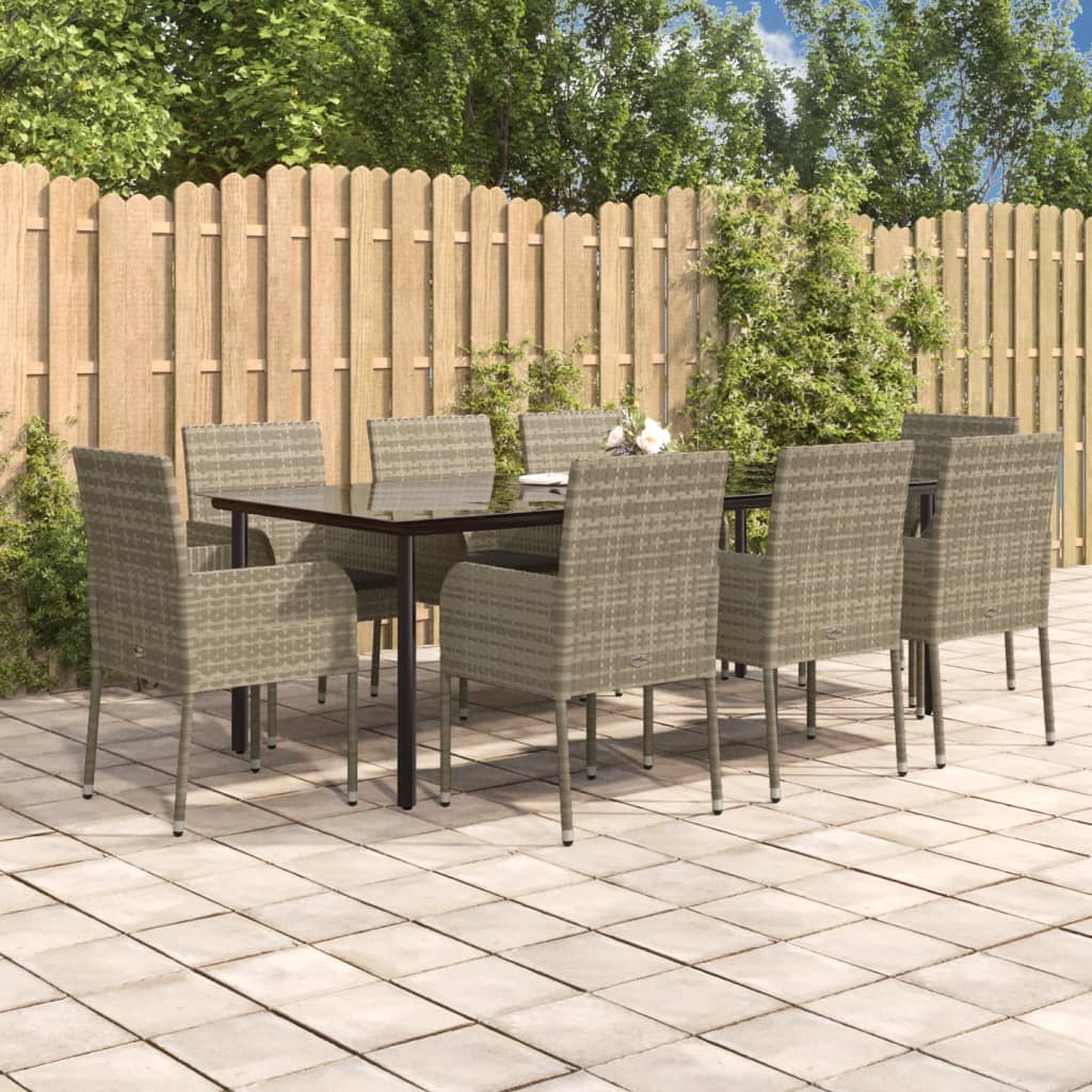 vidaXL 9-delige Tuinset met kussens poly rattan zwart en grijs