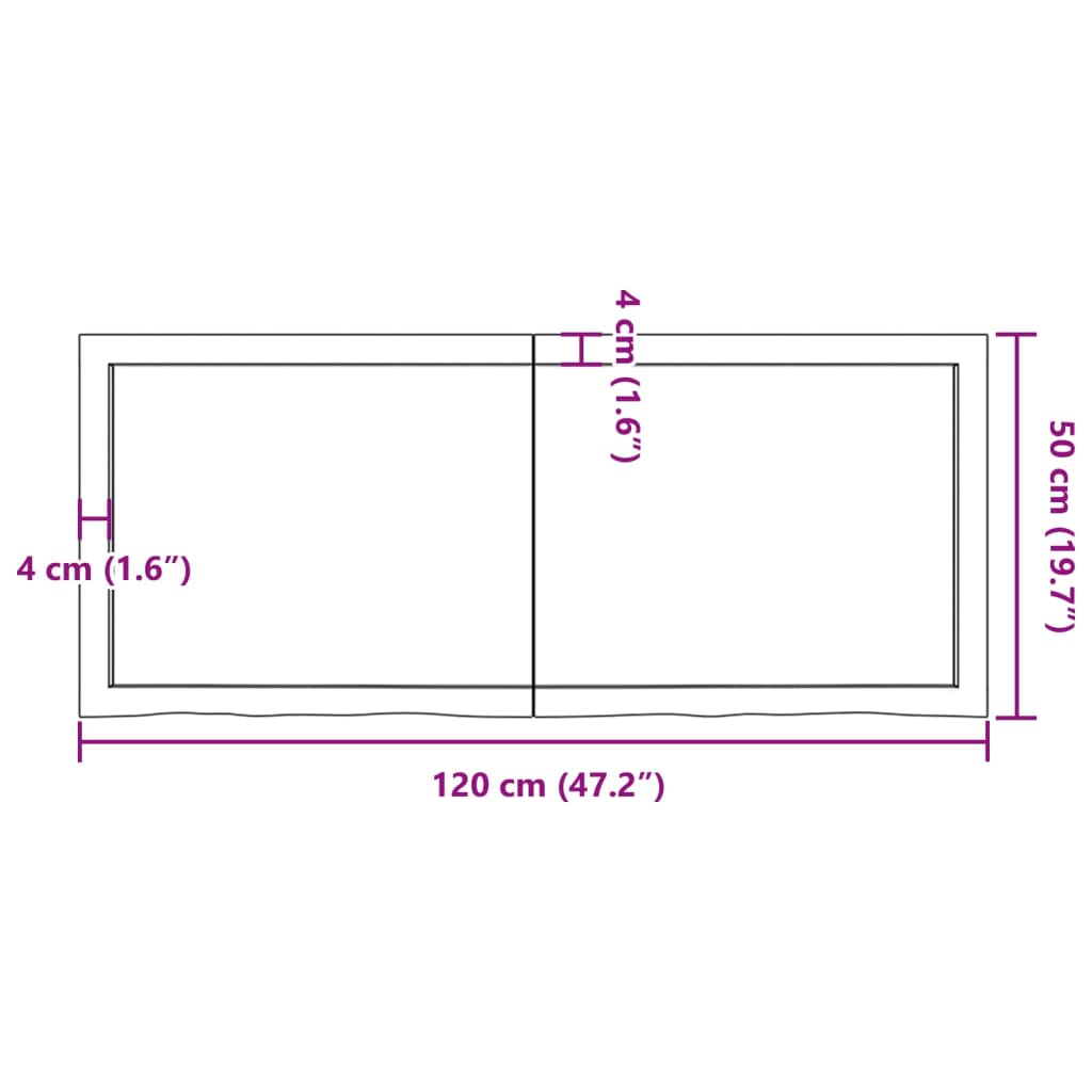 vidaXL Wastafelblad 120x50x(2-4) cm behandeld massief hout donkerbruin