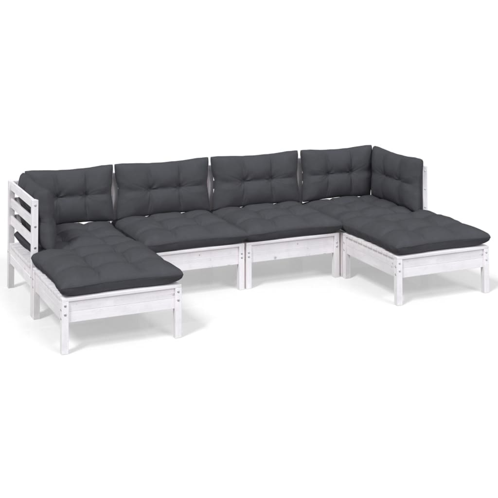 vidaXL 6-delige Loungeset met kussens grenenhout wit