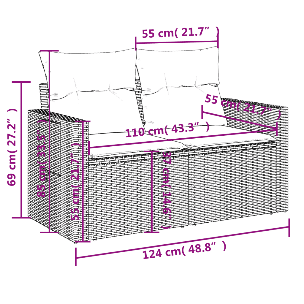 vidaXL 5-delige Loungeset met kussens poly rattan zwart