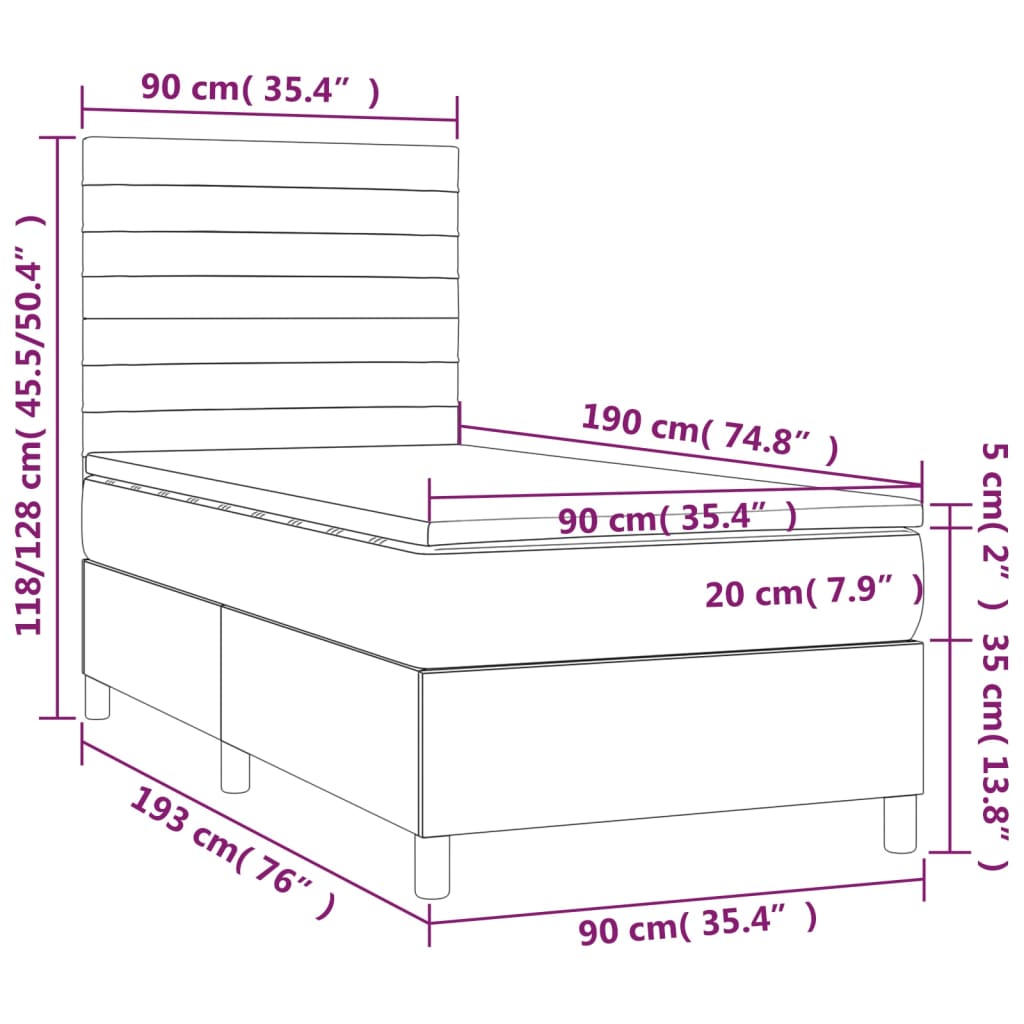 vidaXL Boxspring met matras en LED stof crèmekleurig 90x190 cm