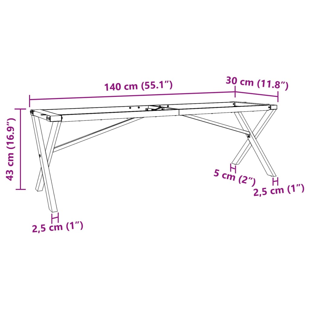 vidaXL Salontafelpoten X-frame 140x30x43 cm gietijzer