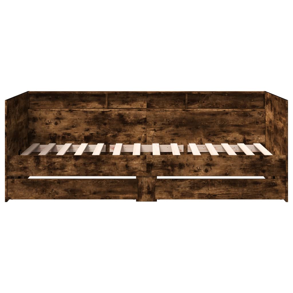 vidaXL Slaapbank met lades 90x190 cm bewerkt hout gerookt eikenkleurig