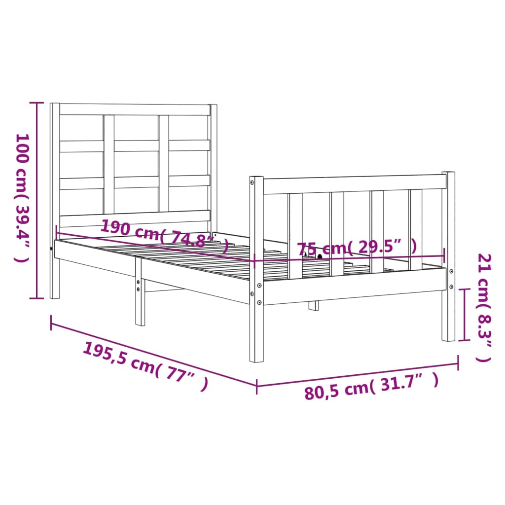 vidaXL Bedframe met hoofdbord massief hout