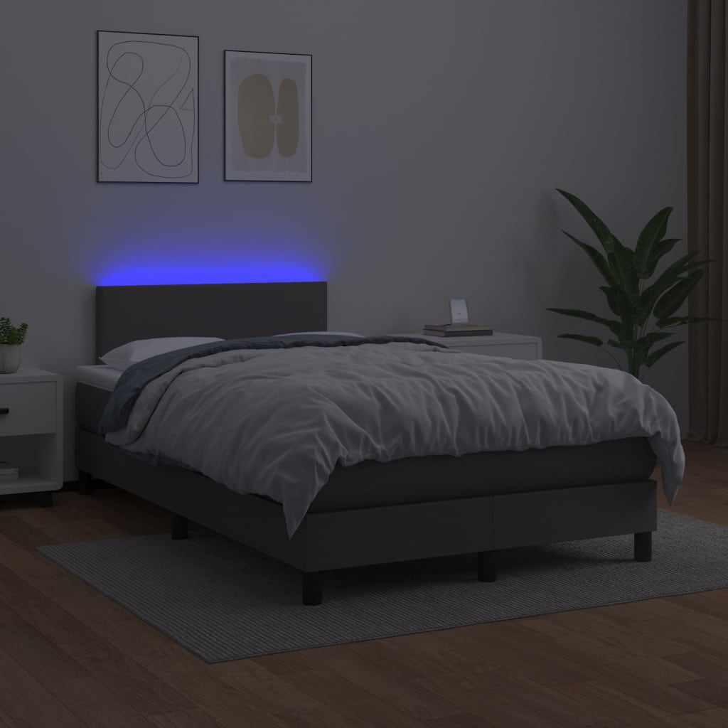 vidaXL Boxspring met matras en LED kunstleer grijs 120x200 cm