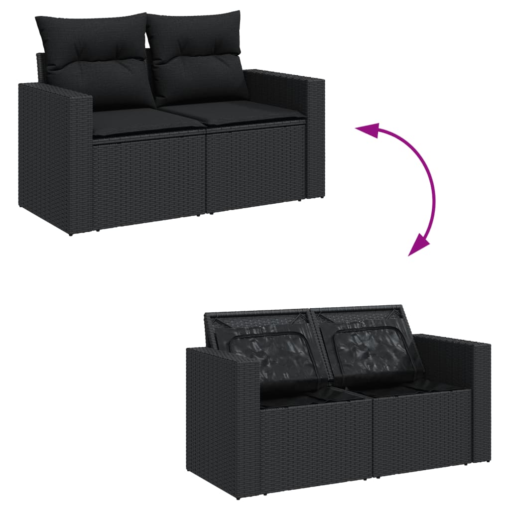 vidaXL 6-delige Loungeset met kussens poly rattan zwart