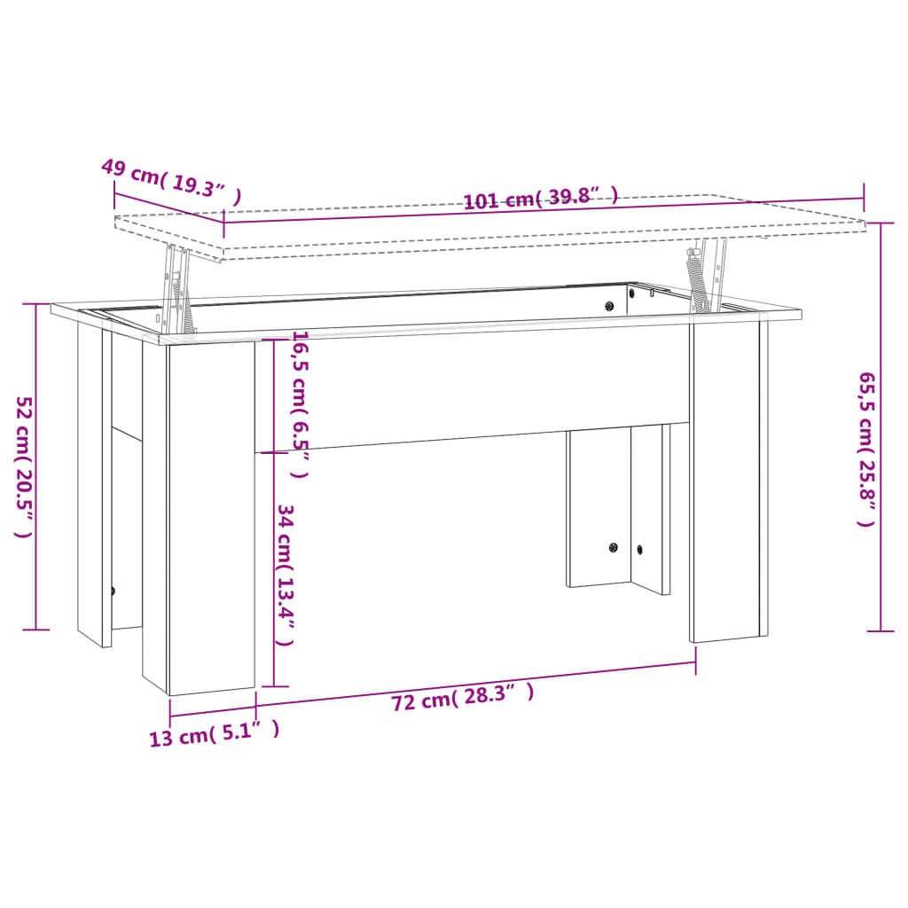 vidaXL Salontafel 101x49x52 cm bewerkt hout zwart