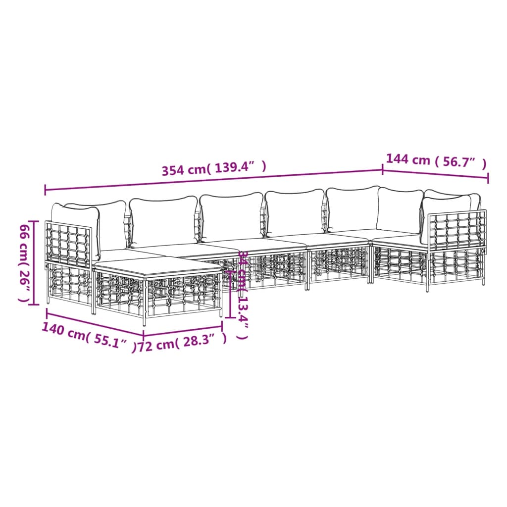 vidaXL 7-delige Loungeset met kussens poly rattan antracietkleurig