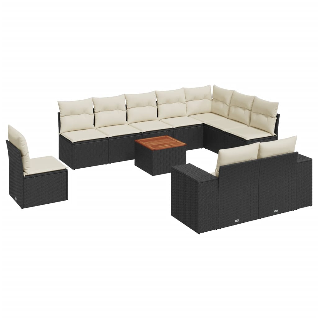 vidaXL 11-delige Loungeset met kussens poly rattan zwart