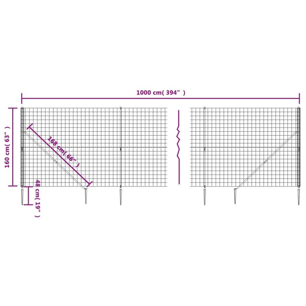 vidaXL Draadgaashek met grondankers 1,6x10 m antracietkleurig