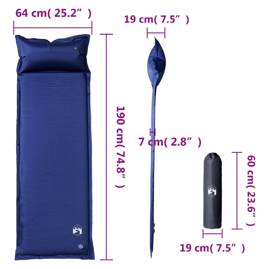 vidaXL Kampeermatras met kussen zelfopblazend 1-persoons marineblauw