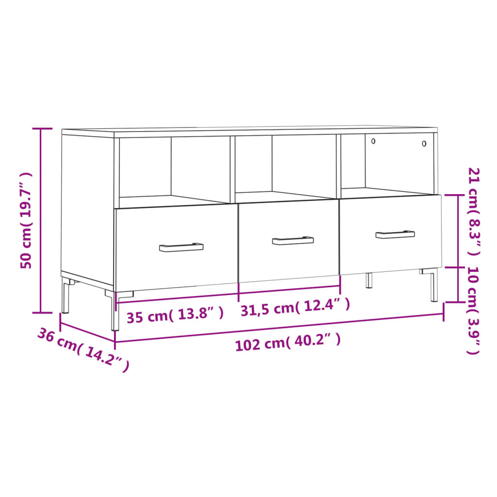 vidaXL Tv-meubel 102x36x50 cm bewerkt hout wit