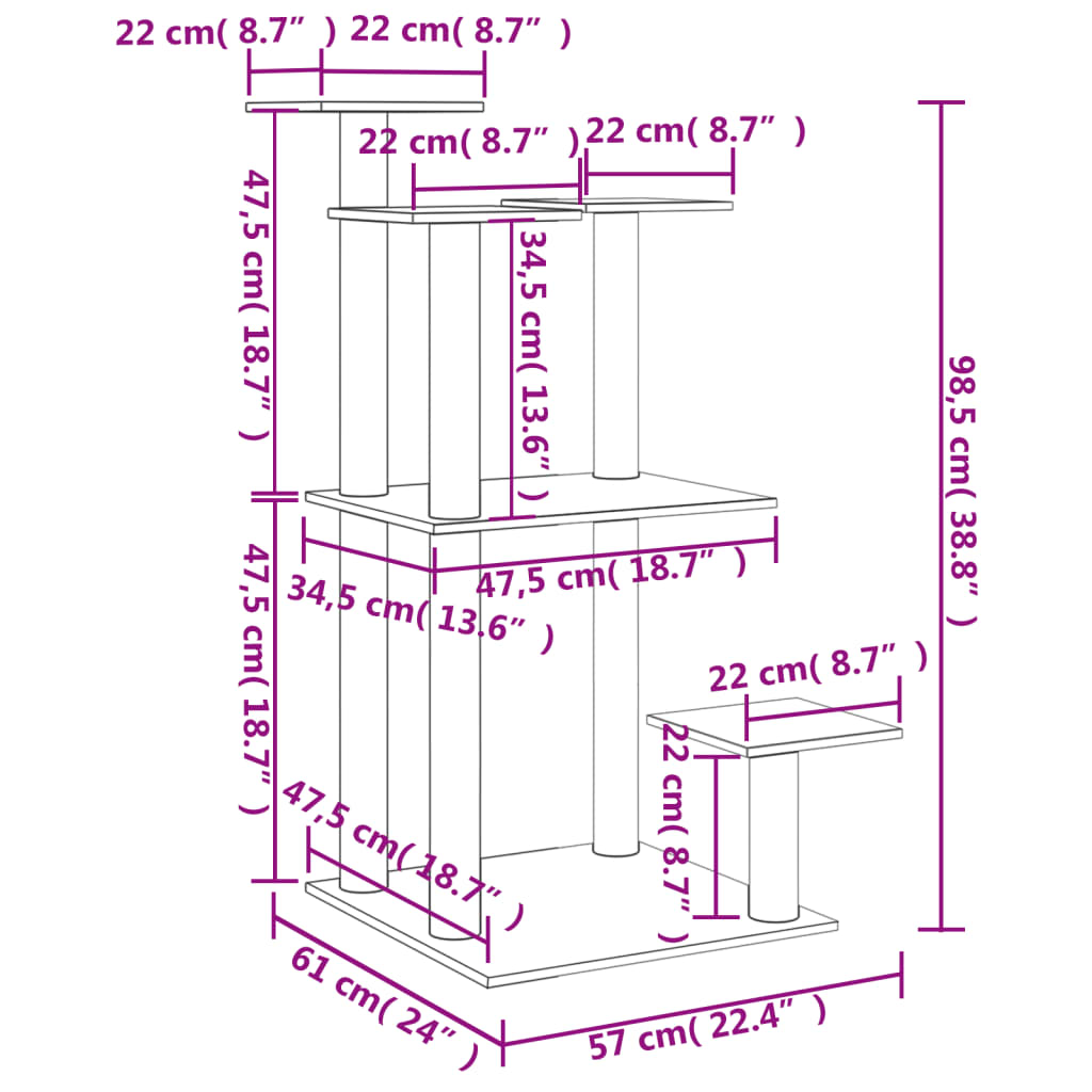 vidaXL Krabpaal met platforms 98,5 cm crèmekleurig