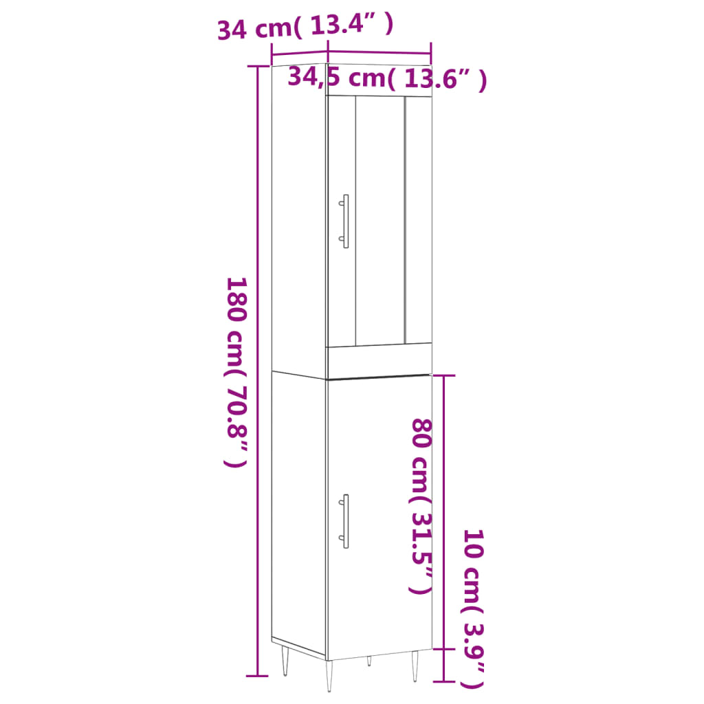 vidaXL Hoge kast 34,5x34x180 cm bewerkt hout wit