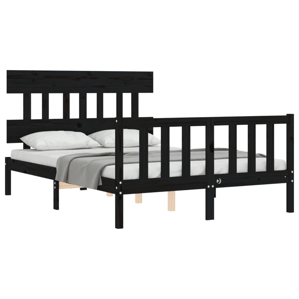 vidaXL Bedframe met hoofdbord massief hout zwart