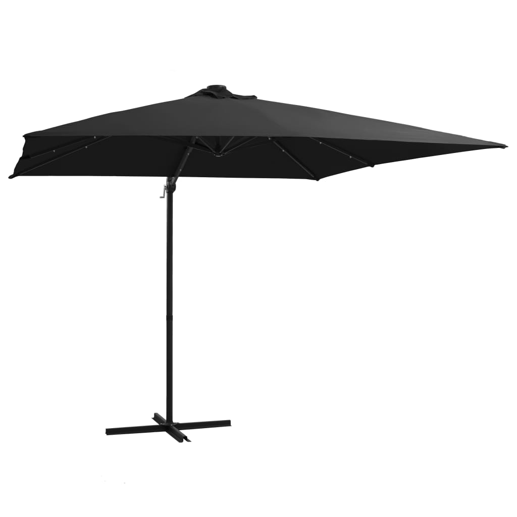 vidaXL Zweefparasol met LED en stalen paal 250x250 cm zwart