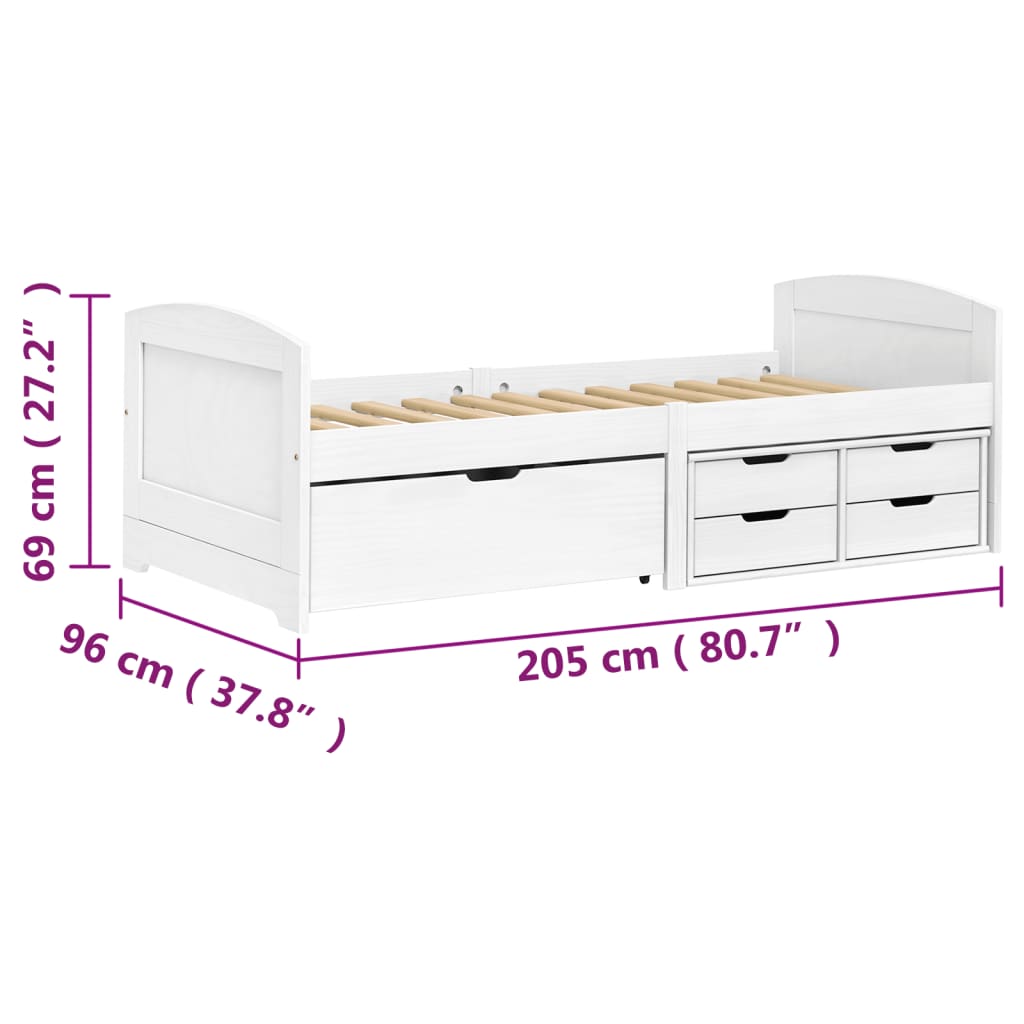 vidaXL Slaapbank met 5 lades IRUN 90x200 cm massief grenenhout wit