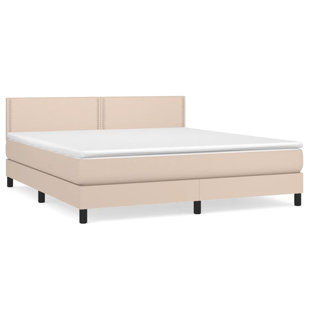 vidaXL Boxspring met matras kunstleer cappuccinokleurig 180x200 cm