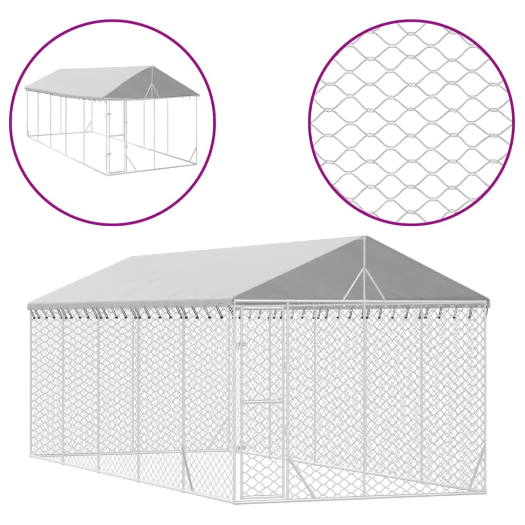 vidaXL Hondenkennel met dak 3x7,5x2,5 m gegalvaniseerd staal zilver