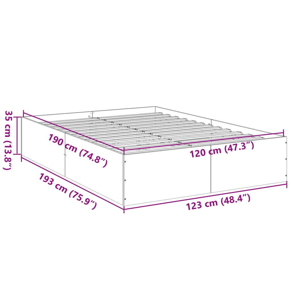 vidaXL Bedframe bewerkt hout gerookt eikenkleurig 120x190 cm