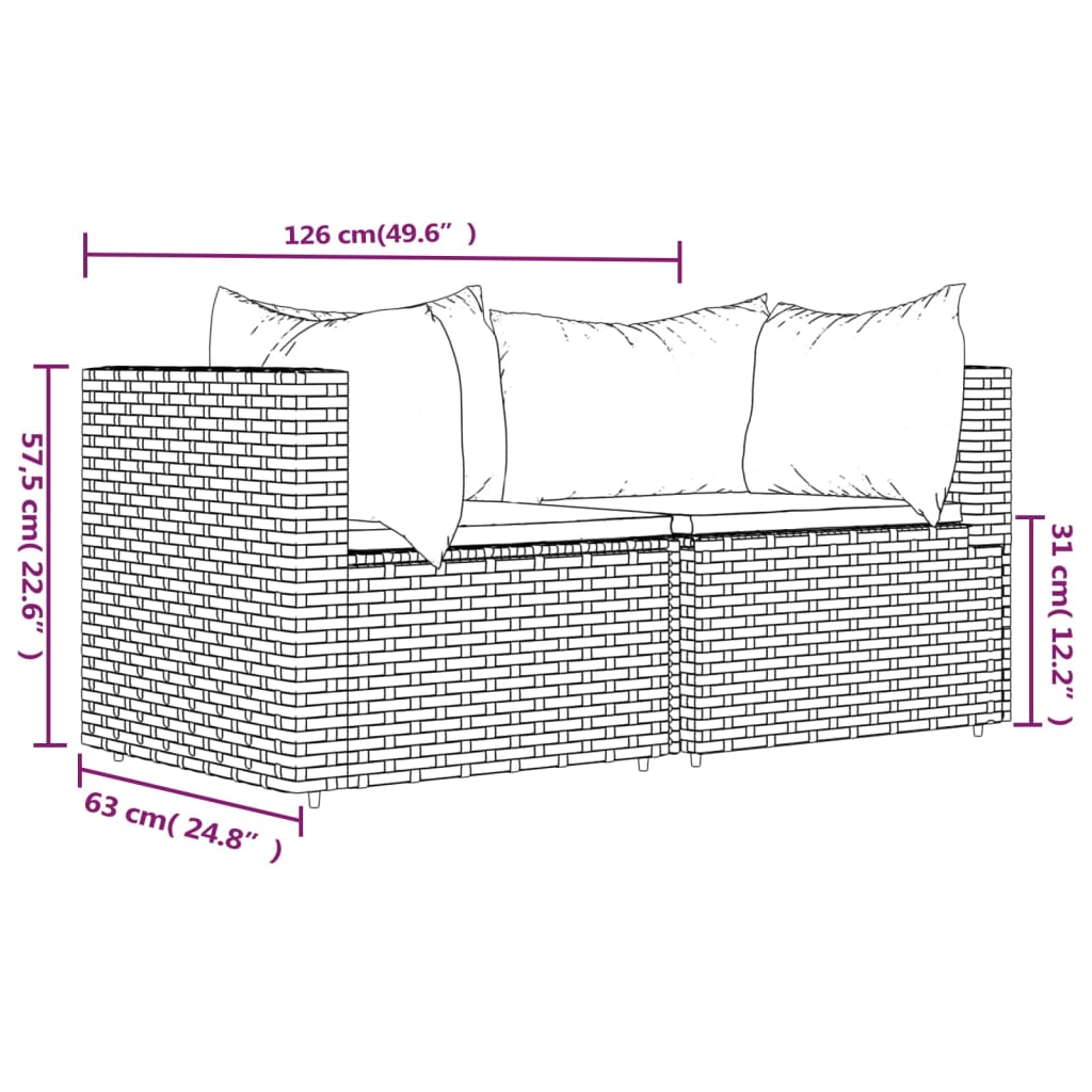 vidaXL Tuinhoekbanken met kussens 2 st poly rattan grijs