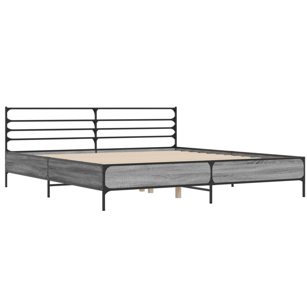 vidaXL Bedframe bewerkt hout metaal grijs sonoma eiken 180x200 cm