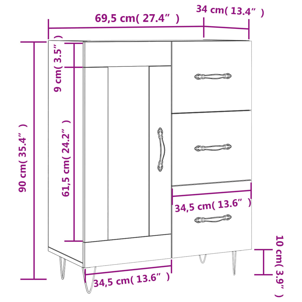 vidaXL Dressoir 69,5x34x90 cm bewerkt hout sonoma eikenkleurig