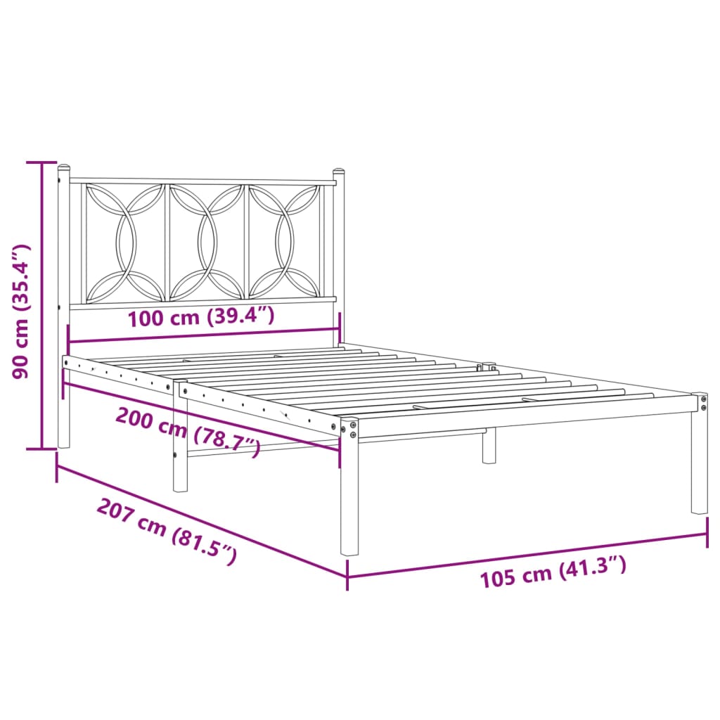 vidaXL Bedframe met hoofdbord metaal wit 100x200 cm