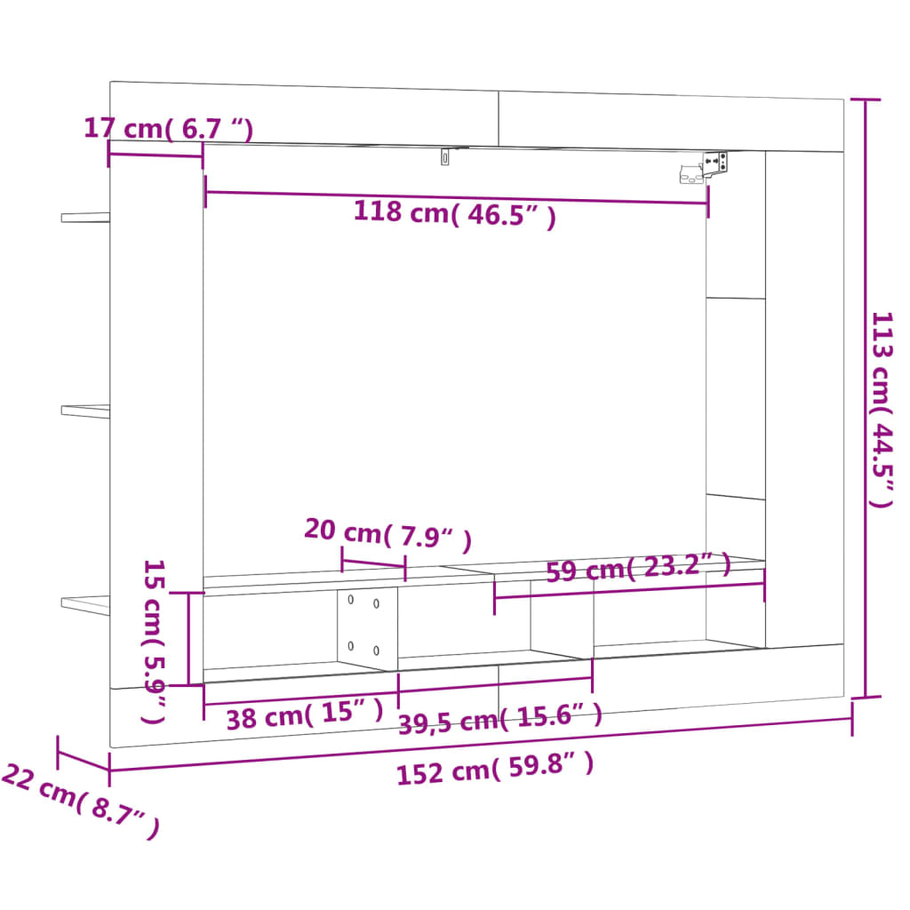 vidaXL Tv-meubel 152x22x113 cm bewerkt hout grijs sonoma eikenkleurig