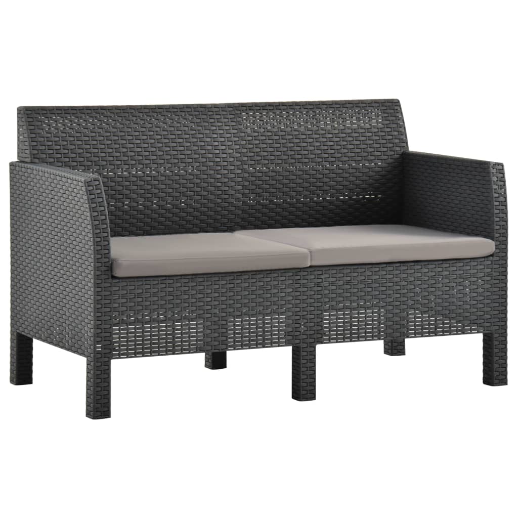 vidaXL 3-delige Loungeset met kussens PP rattan antracietkleurig