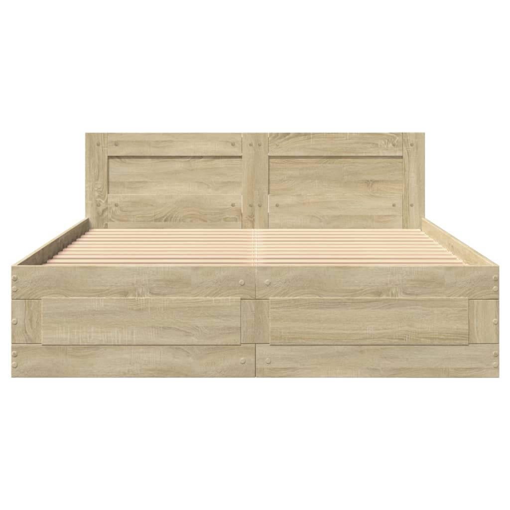 vidaXL Bedframe met hoofdeinde bewerkt hout sonoma eiken 140x200 cm