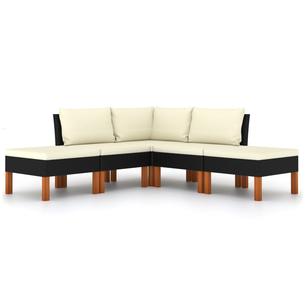 vidaXL 5-delige Loungeset met kussens poly rattan zwart