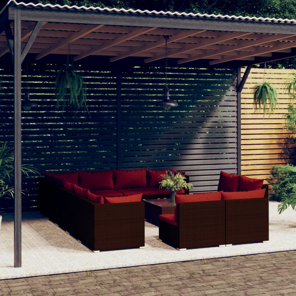 vidaXL 13-delige Loungeset met kussens poly rattan bruin