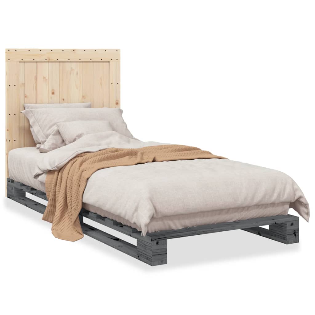 vidaXL Bedframe met hoofdbord massief grenenhout grijs 90x200 cm