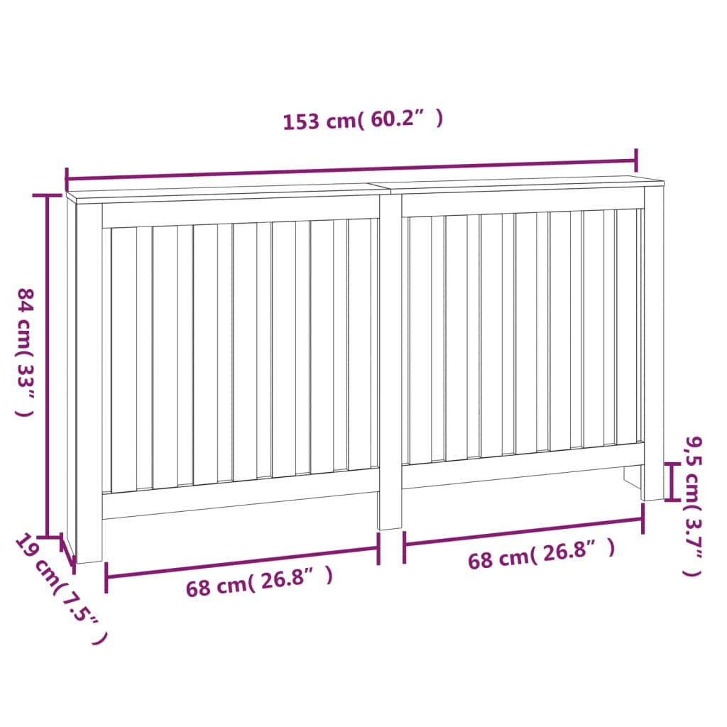 vidaXL Radiatorombouw 153x19x84 cm massief grenenhout wit