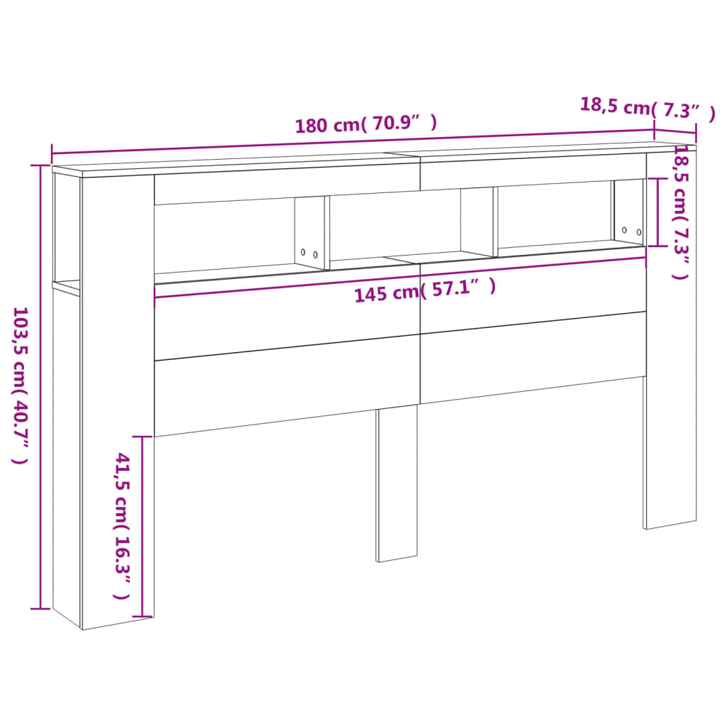 vidaXL Hoofdeinde met LED 180x18,5x103,5 cm bewerkt hout bruineiken