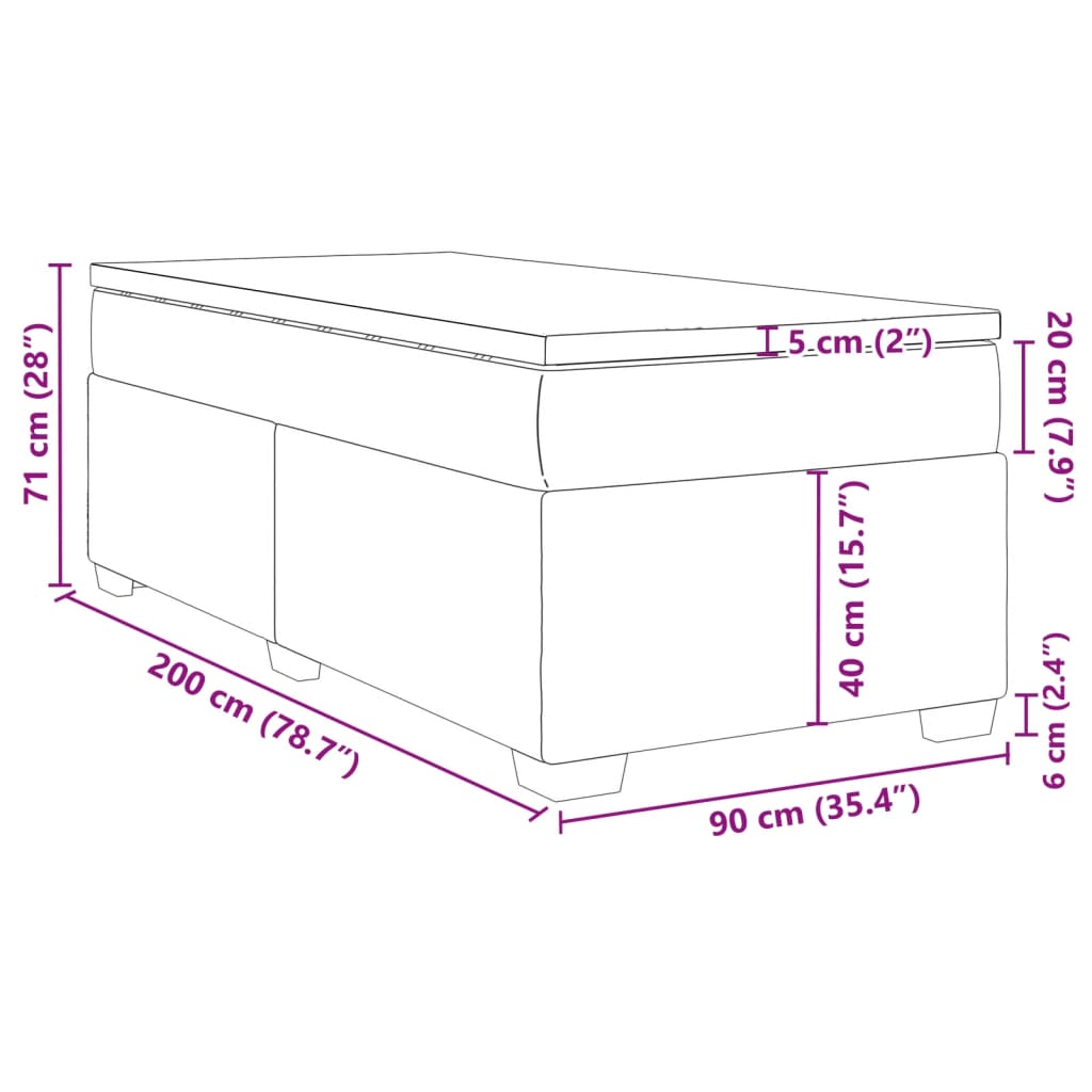 vidaXL Boxspring met matras stof lichtgrijs 90x200 cm