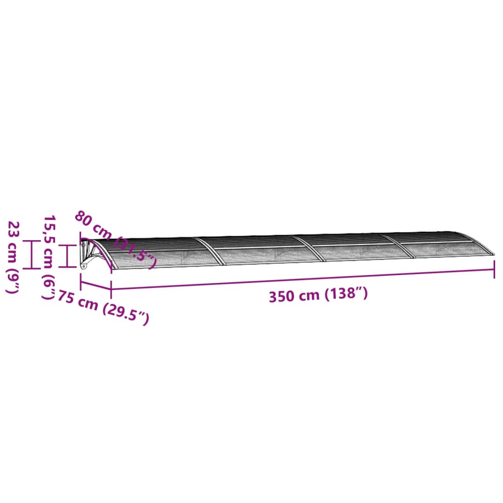 vidaXL Deurluifel 350x75 cm polycarbonaat zwart