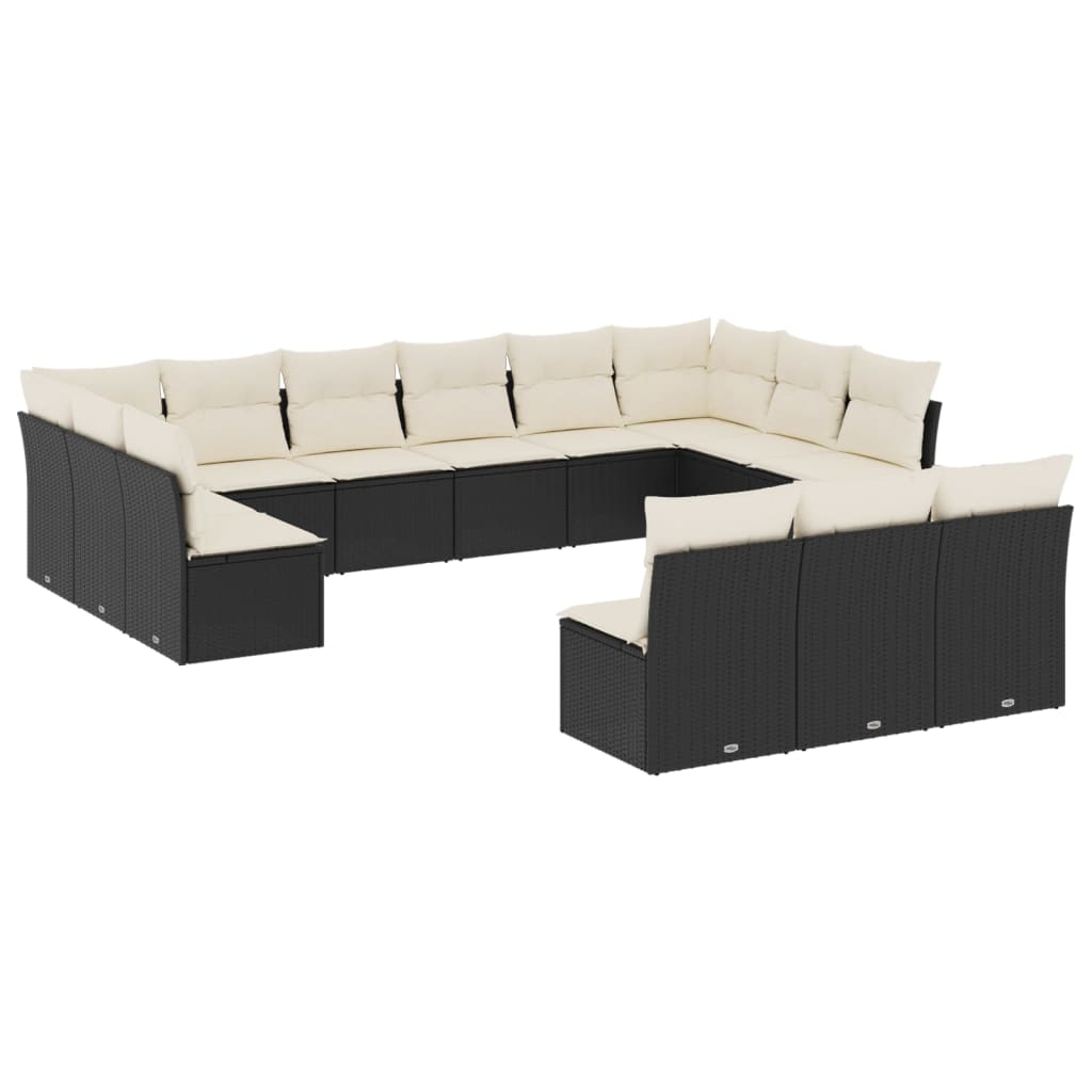 vidaXL 13-delige Loungeset met kussens poly rattan zwart