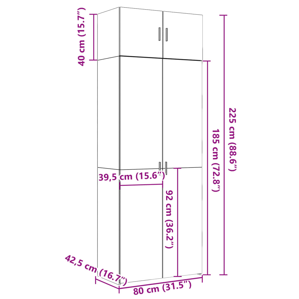 vidaXL Opbergkast 80x42,5x225 cm bewerkt hout gerookt eikenkleur