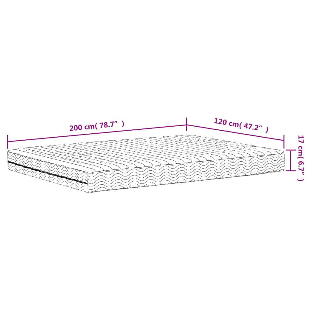 vidaXL Schuimmatras hardheid H2 H3 120x200 cm wit