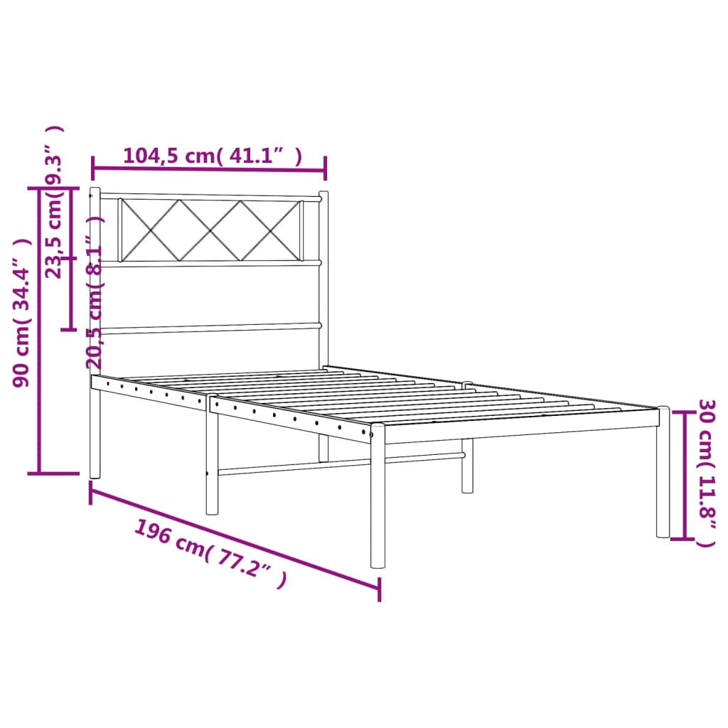 vidaXL Bedframe met hoofdbord metaal zwart 100x190 cm